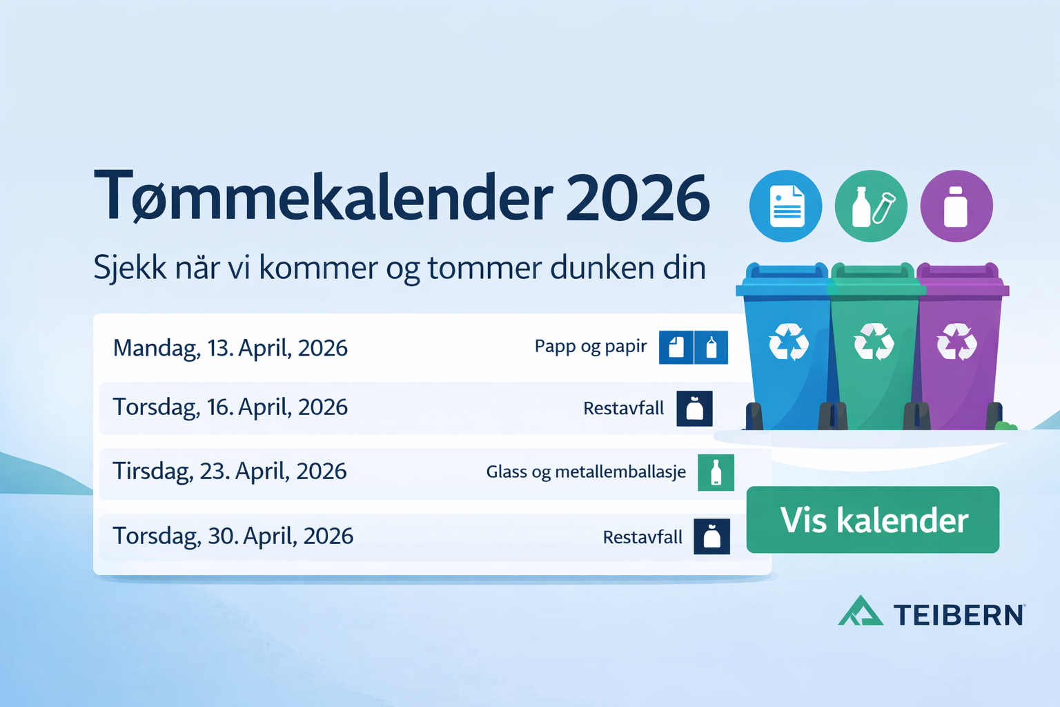 Tømmekalender avfall Teibern 2026